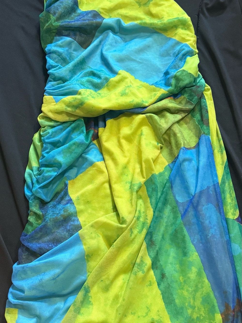 Fashion Nova One-Shoulder Colorblock Blue & Lime Green Bodycon Dress - Picture 4 of 7